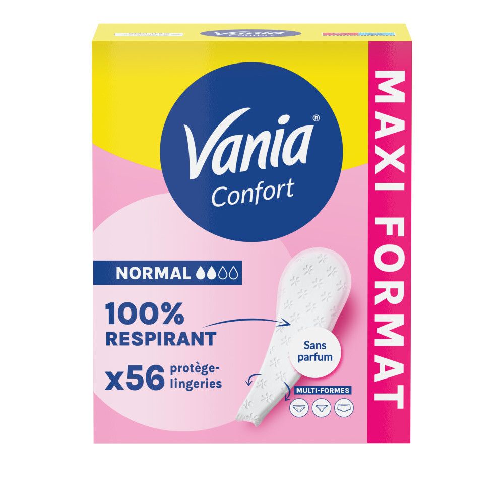 Vania Confort protège-slips, 56 unités, sans parfum, respirant, multi-formes.