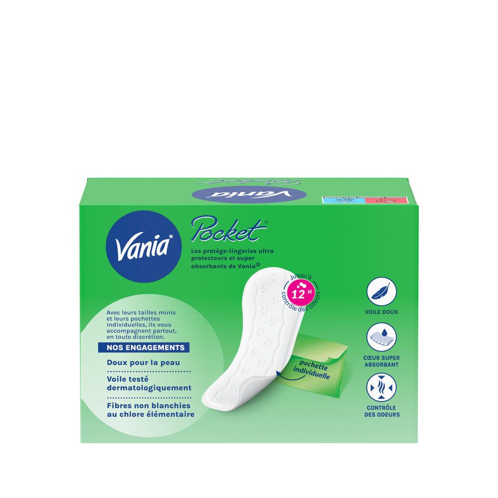 Vania Pocket Normal, 30 protège-lingeries, contrôle des odeurs 12h.