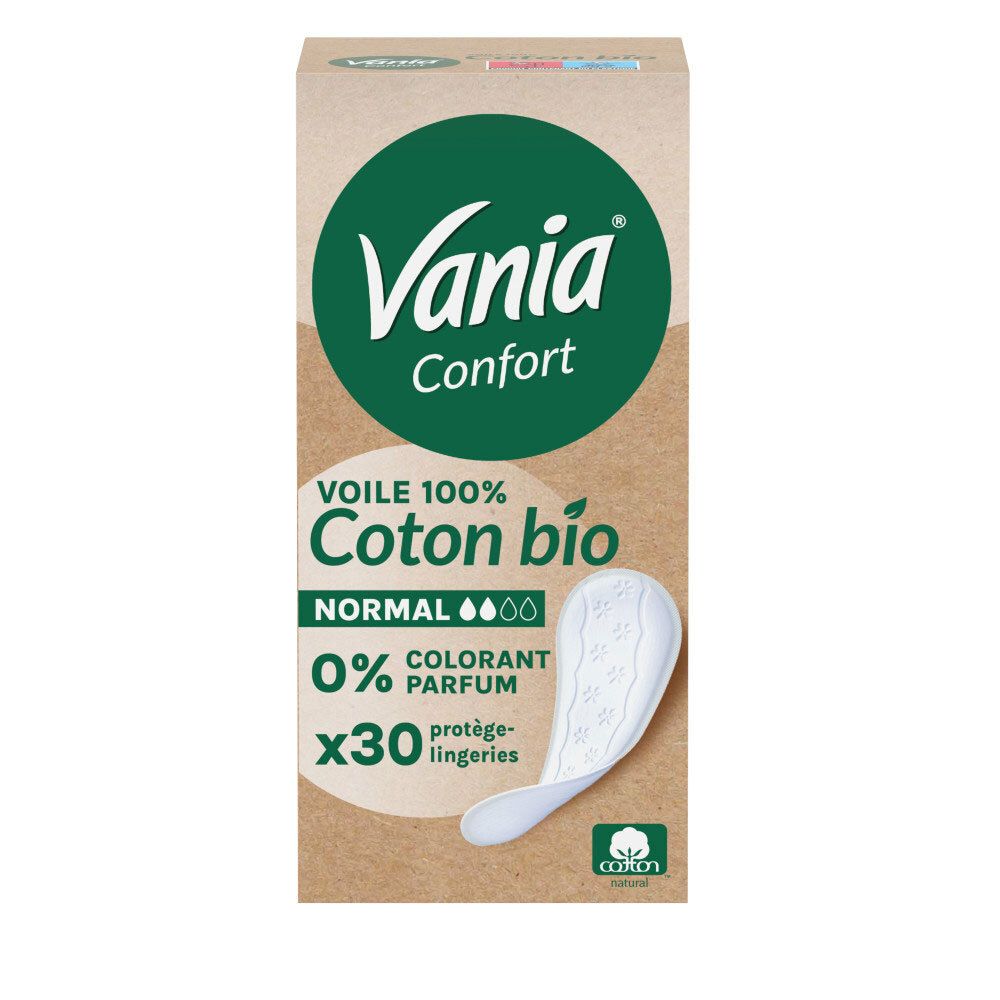 VANIA Voile 100% Coton bio Protège-slips Normal, boîte de 30.