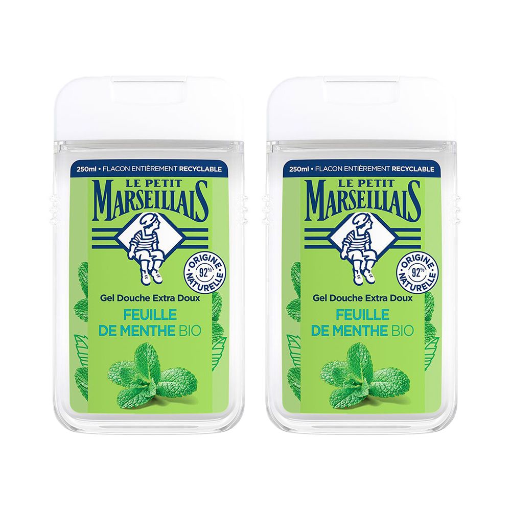 Le Petit Marseillais Gel Douche Bio Extra Doux, au pH neutre, Feuille de Menthe, 2 x 250 ml