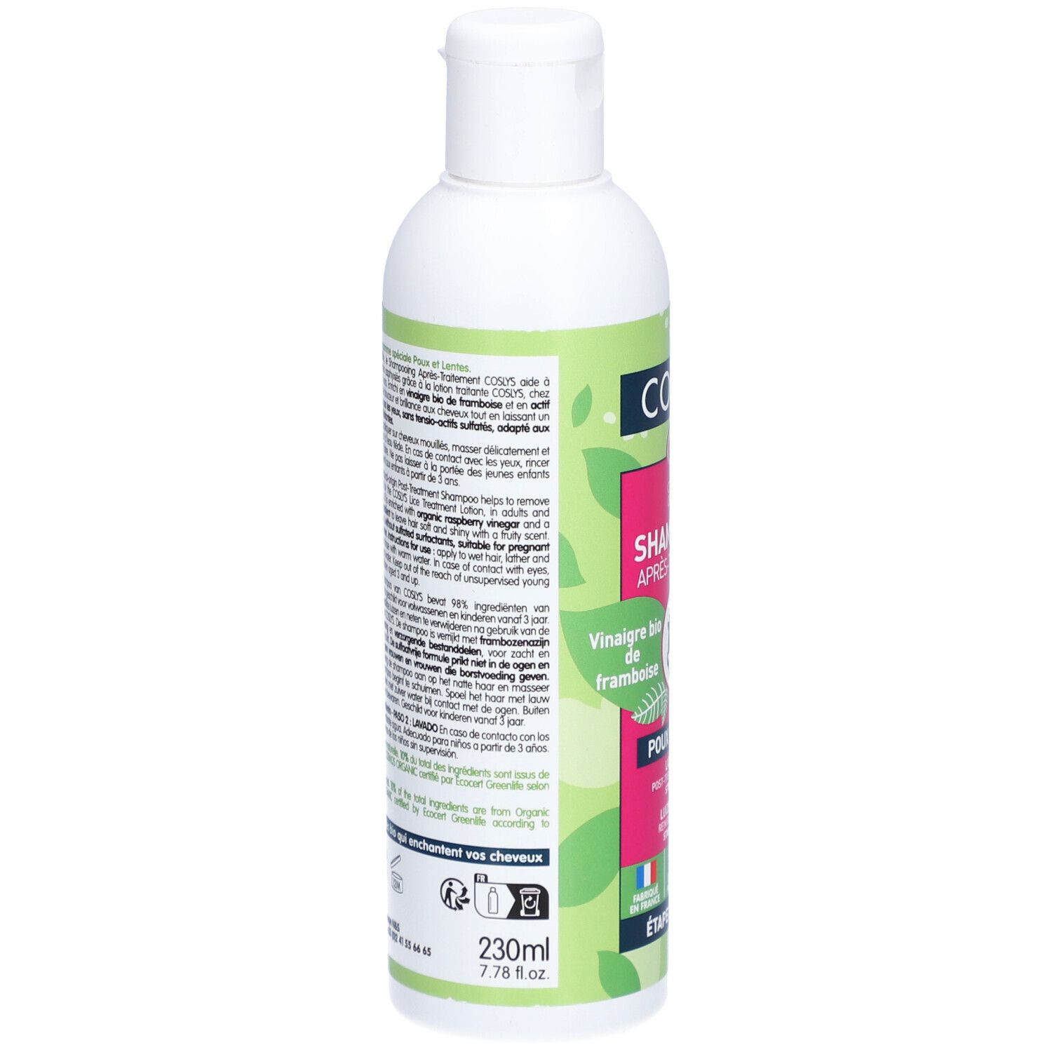 COSLYS® Shampooing Après-Traitement Poux & Lentes - Vinaigre bio de framboise