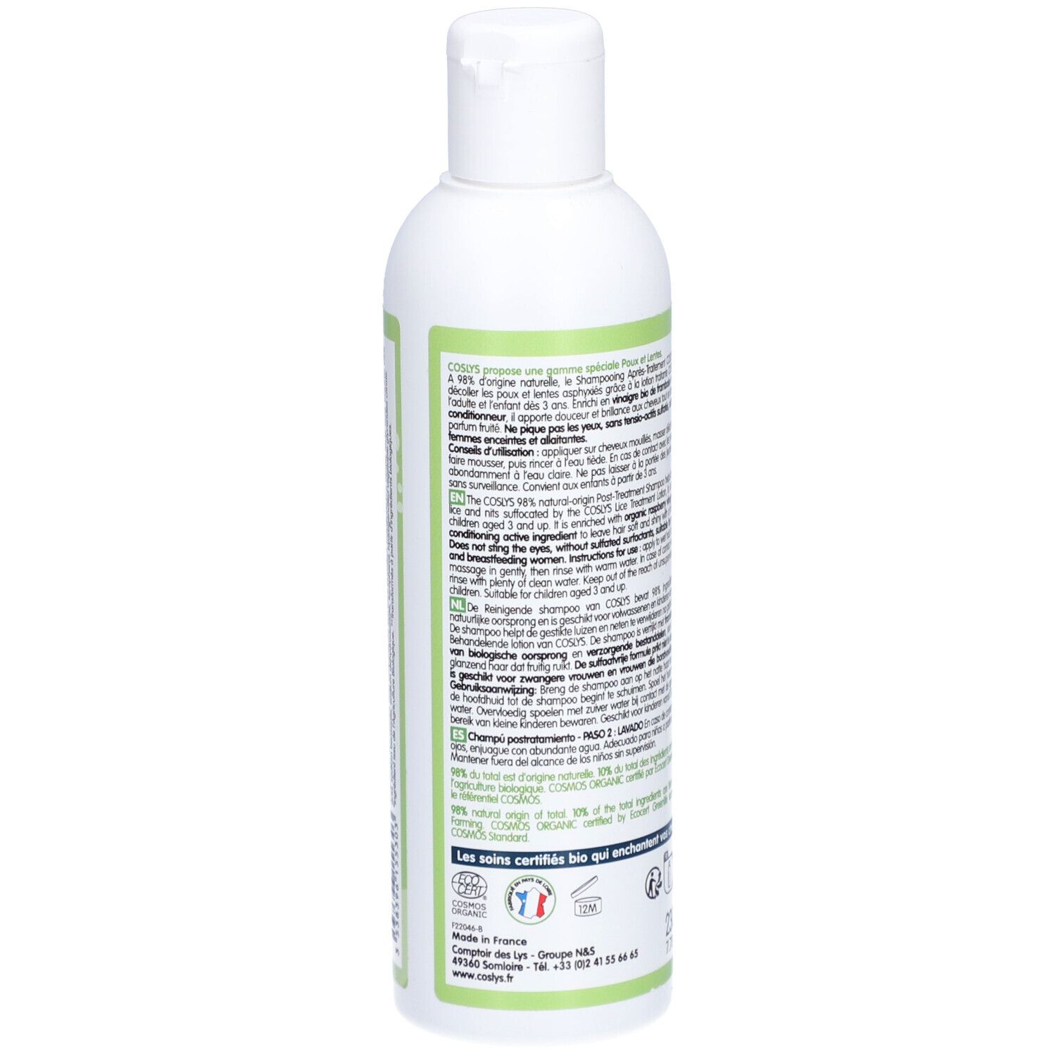 COSLYS® Shampooing Après-Traitement Poux & Lentes - Vinaigre bio de framboise