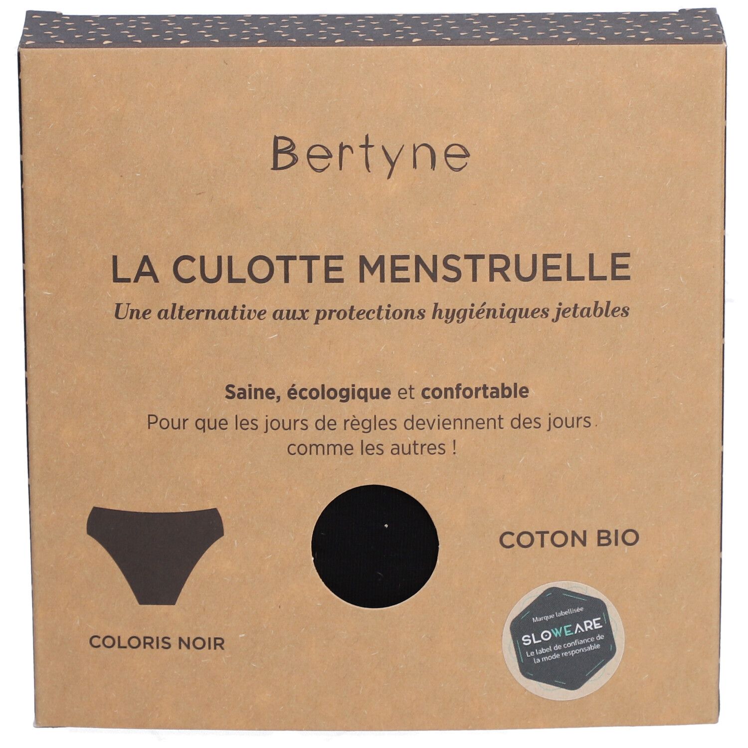 BERTYNE La Culotte Menstruelle - Coton bio - Flux moyen - Taille M - Noir