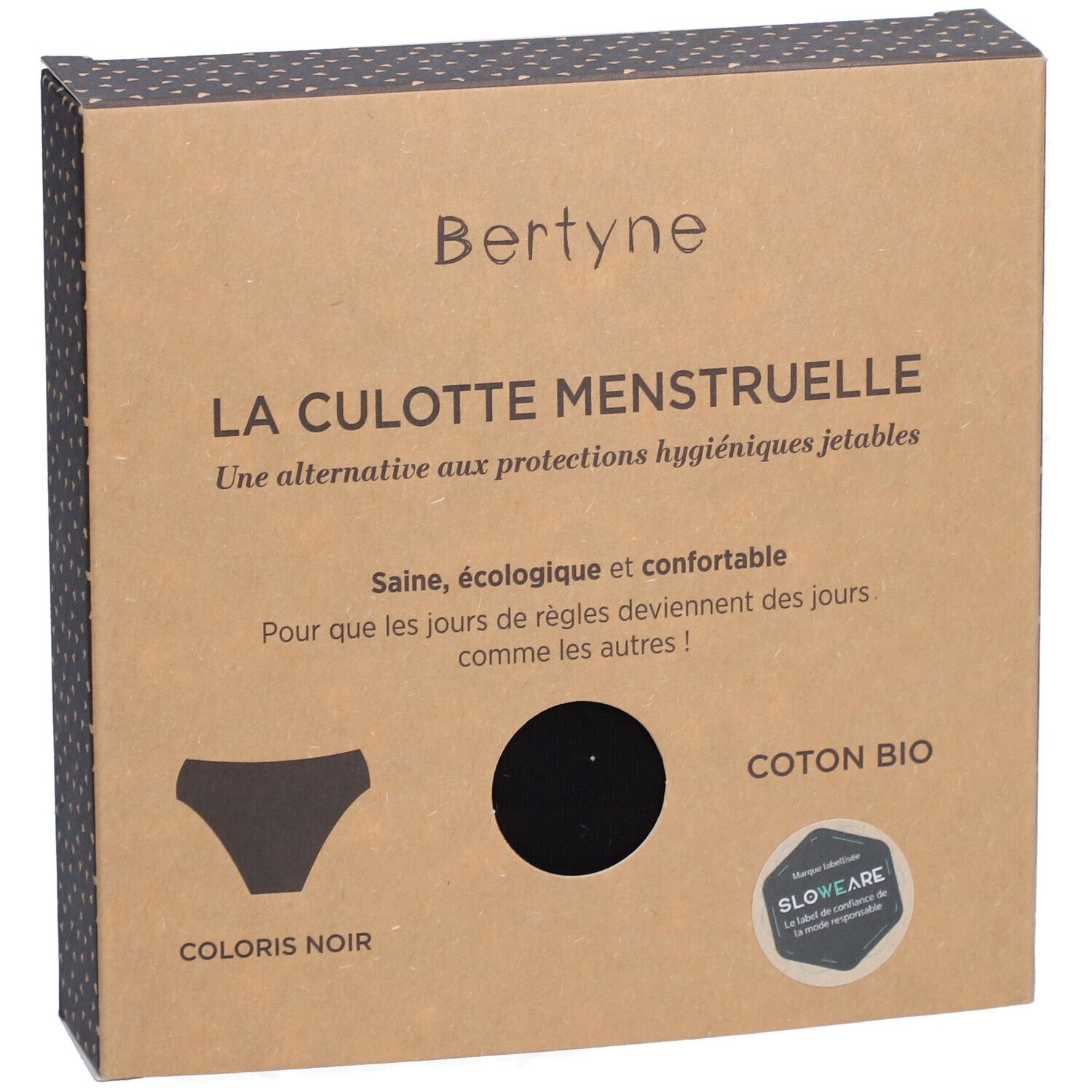 BERTYNE La Culotte Menstruelle - Coton bio - Flux moyen - Taille M - Noir