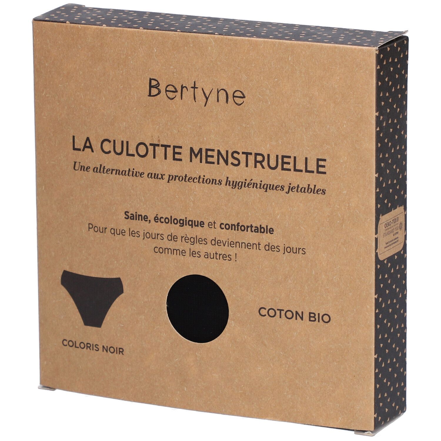BERTYNE La Culotte Menstruelle - Coton bio - Flux moyen - Taille XXS - Noir