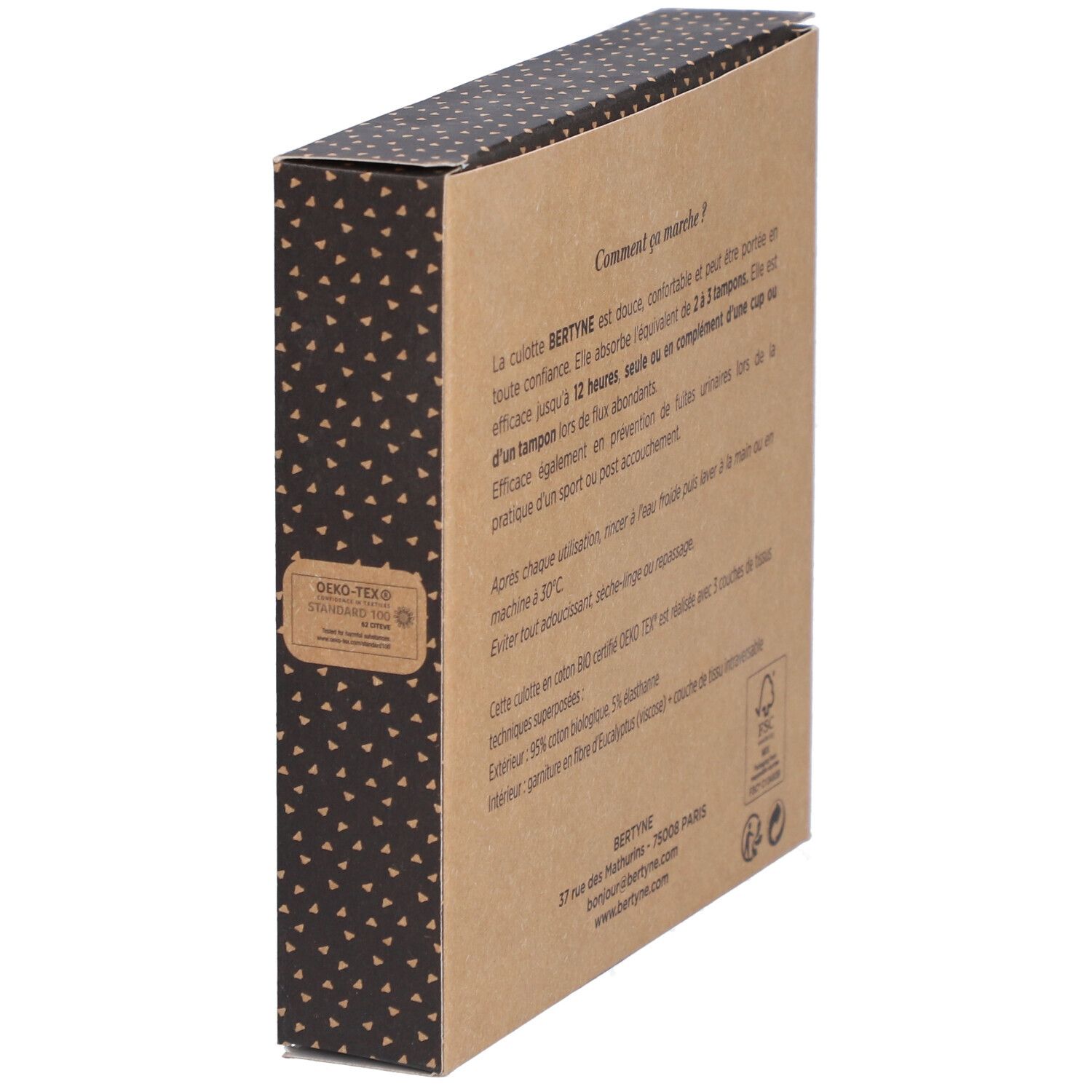 BERTYNE La Culotte Menstruelle - Coton bio - Flux moyen - Taille XXS - Noir