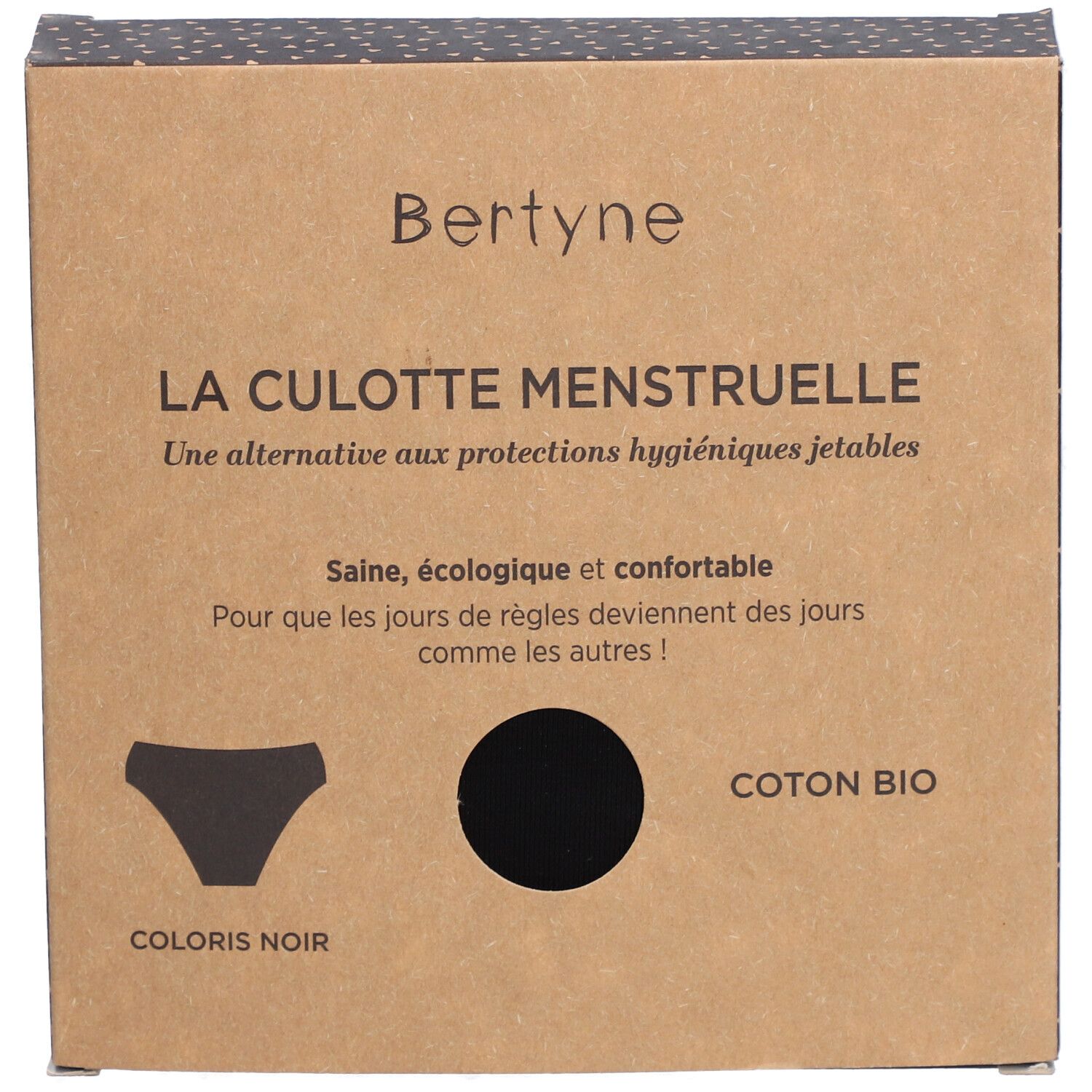 BERTYNE La Culotte Menstruelle - Coton bio - Flux moyen - Taille XXS - Noir