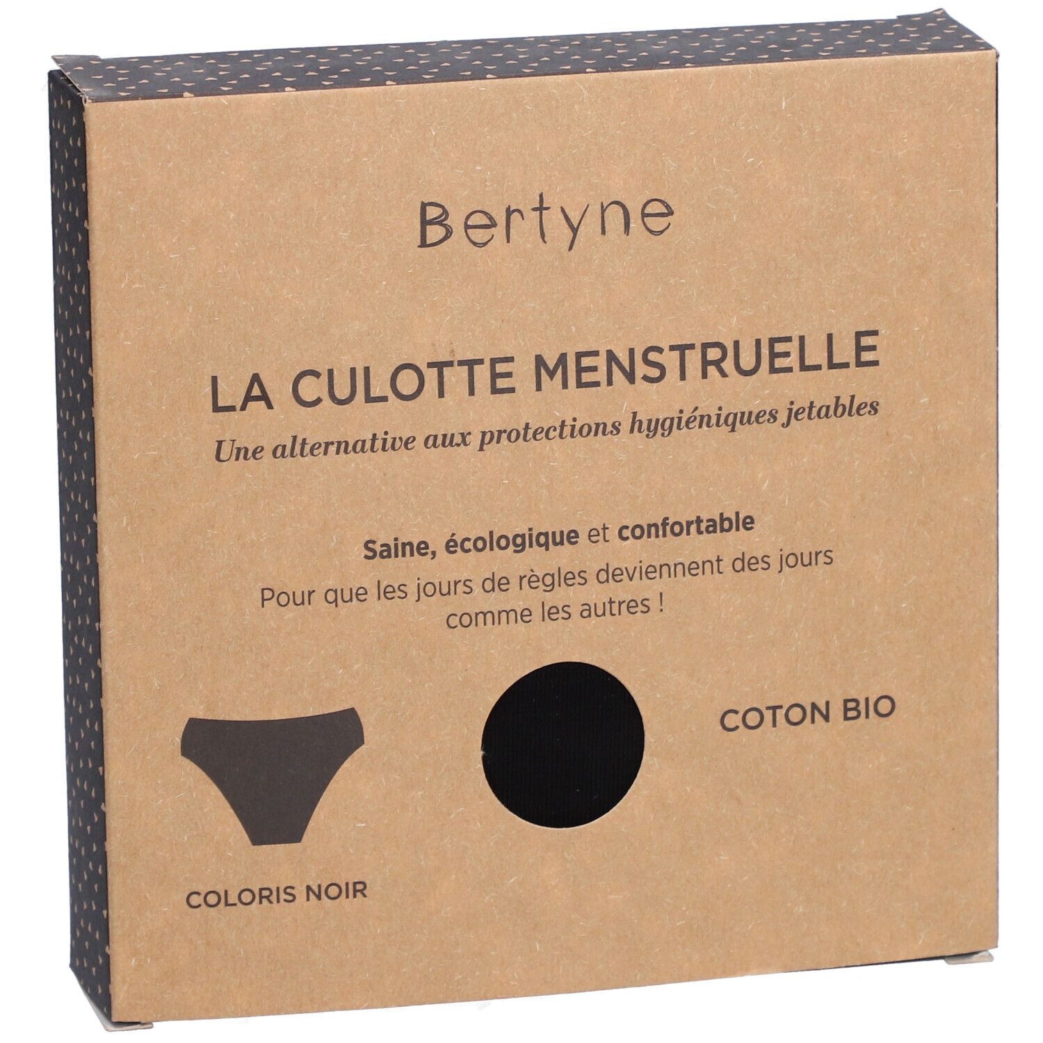 BERTYNE La Culotte Menstruelle - Coton bio - Flux moyen - Taille XXS - Noir