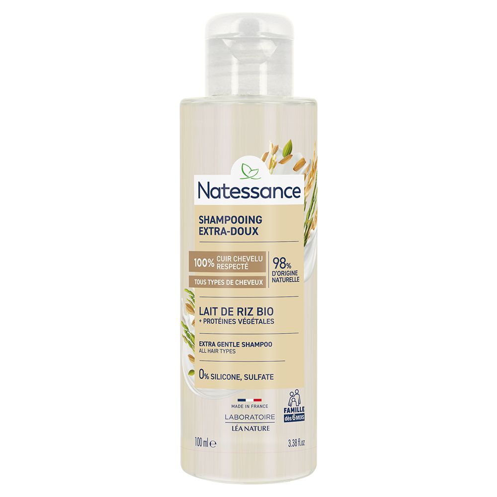 Natessance Shampoo au Lait de Riz Bio, flacon 100ml.