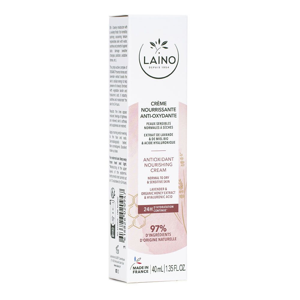 Boîte avec tube de crème LAINO. Crème nourrissante anti-oxydante. 40 ml. Pour peaux normales à sèches.