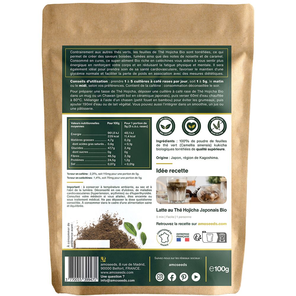 Amoseeds Thé Hojicha Japonais Bio en Poudre