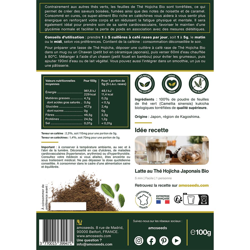 Amoseeds Thé Hojicha Japonais Bio en Poudre