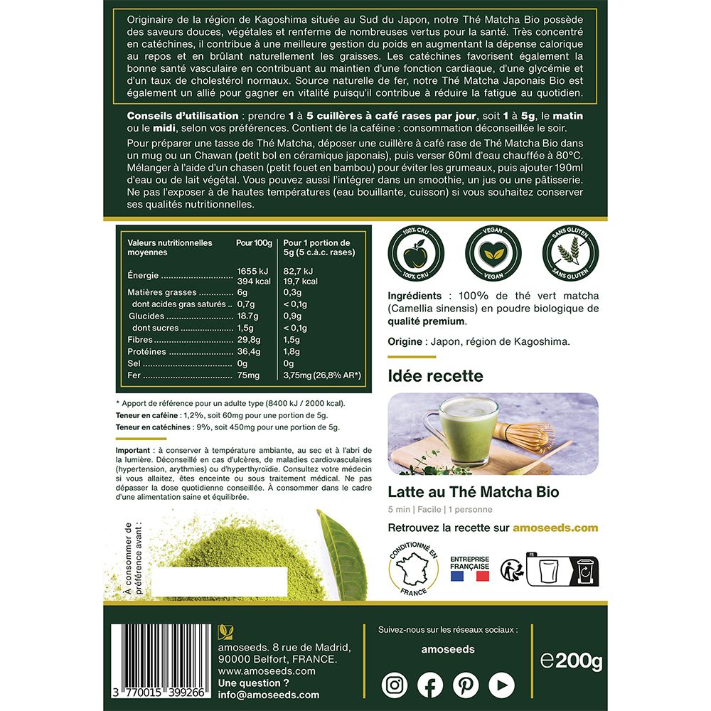 Dos du sachet en papier. Texte en français. Contient des informations nutritionnelles, des ingrédients et des instructions.
