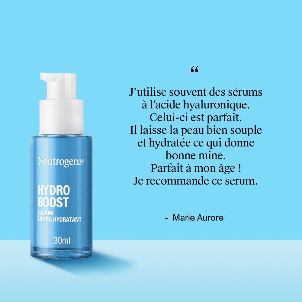 Sérum Neutrogena Hydro Boost. Flacon avec pompe. Citation : Marie Aurore. Je recommande ce sérum.