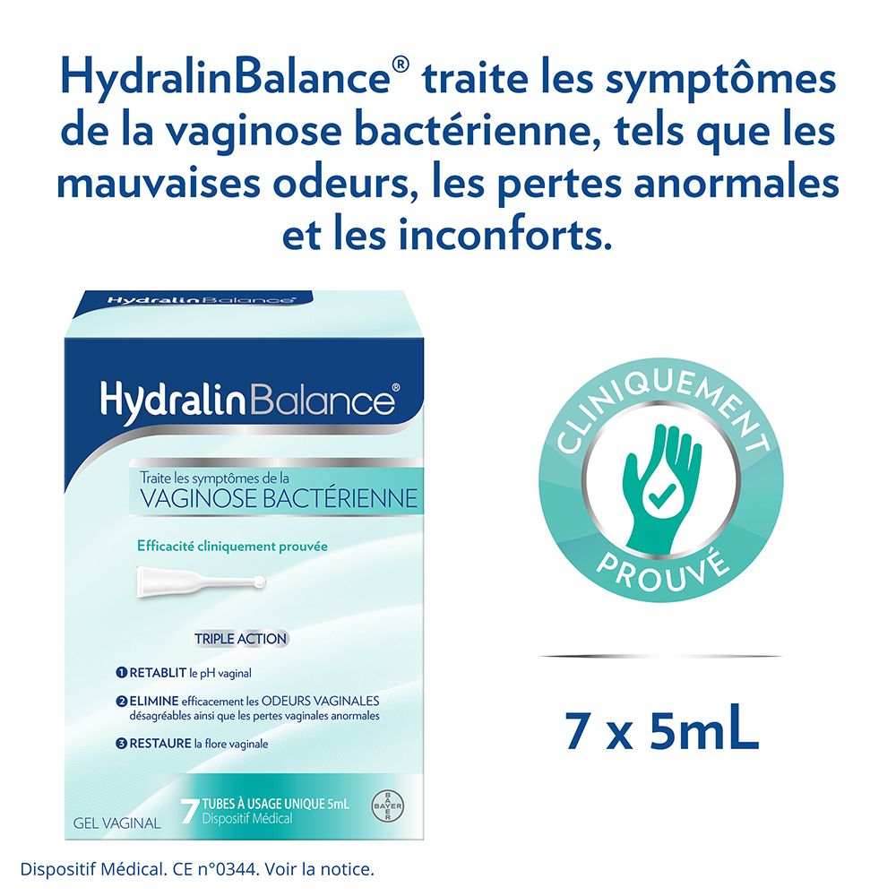 Hydralin Balance Gel Vaginal Contre Vaginose Bactérienne Triple Action 7 tubes
