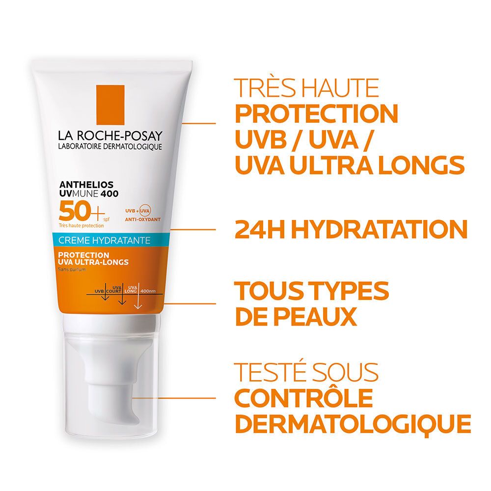 LA ROCHE POSAY ANTHELIOS UV MUNE Crème Solaire Visage Hydratante Sans Parfum SPF50+