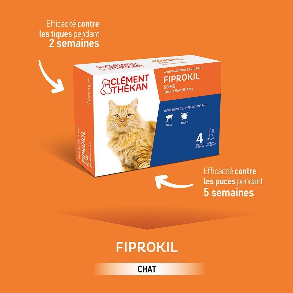 Boîte Fiprokil pour chats. Efficace contre tiques 2 semaines, puces 5 semaines.