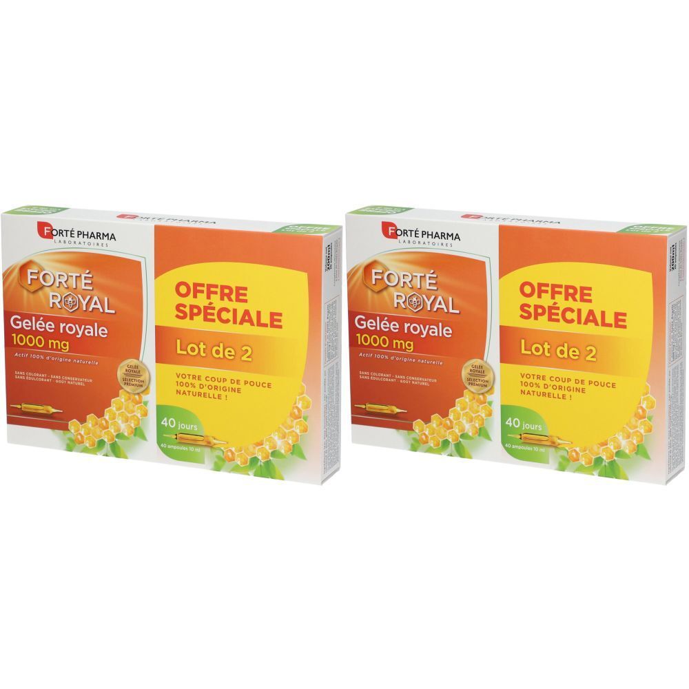 Deux boîtes de Forté Royal Gelée royale 1000 mg. Inscription "Offre Spéciale Lot de 2".