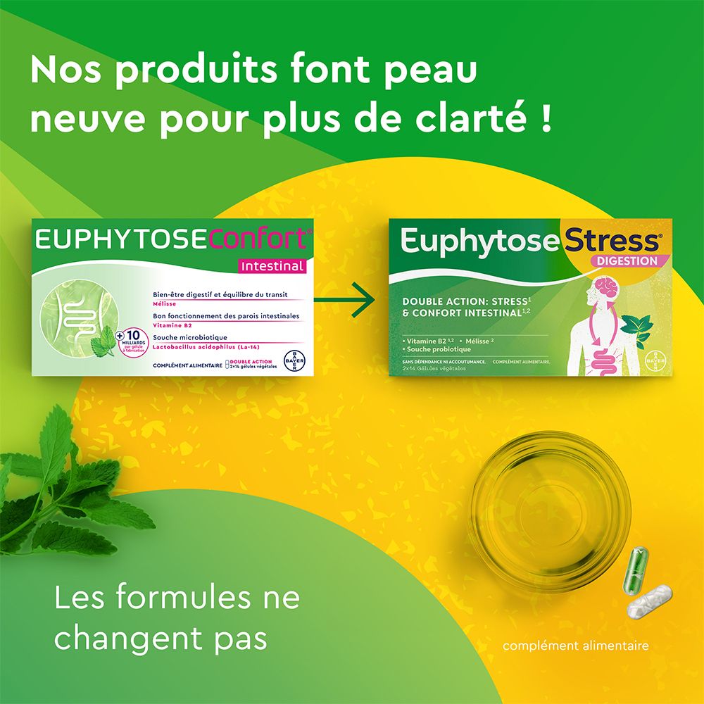 EuphytoseStress® Digestion - Stress et confort intestinal - Probiotiques, mélisse, vitamine B2