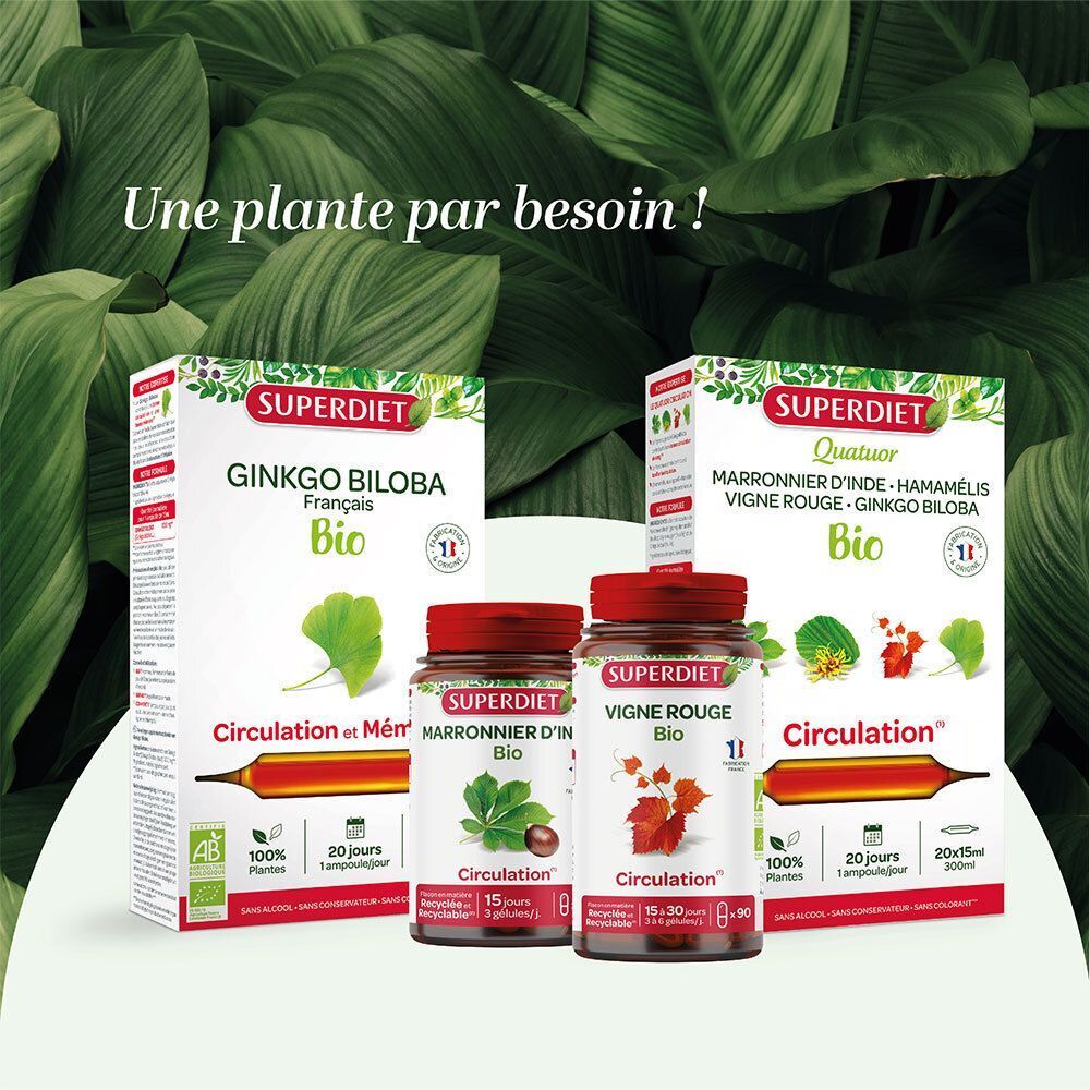 SUPERDIET Ginkgo Biloba Bio et autres produits pour la circulation.