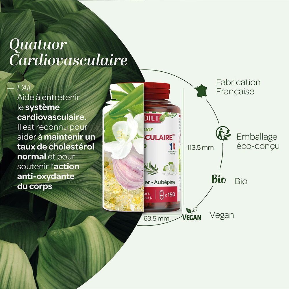 SUPERDIET Quatuor Ail Bio Cardiovasculaire Gélule : Fabrication française, emballage éco-conçu, Bio et Vegan.