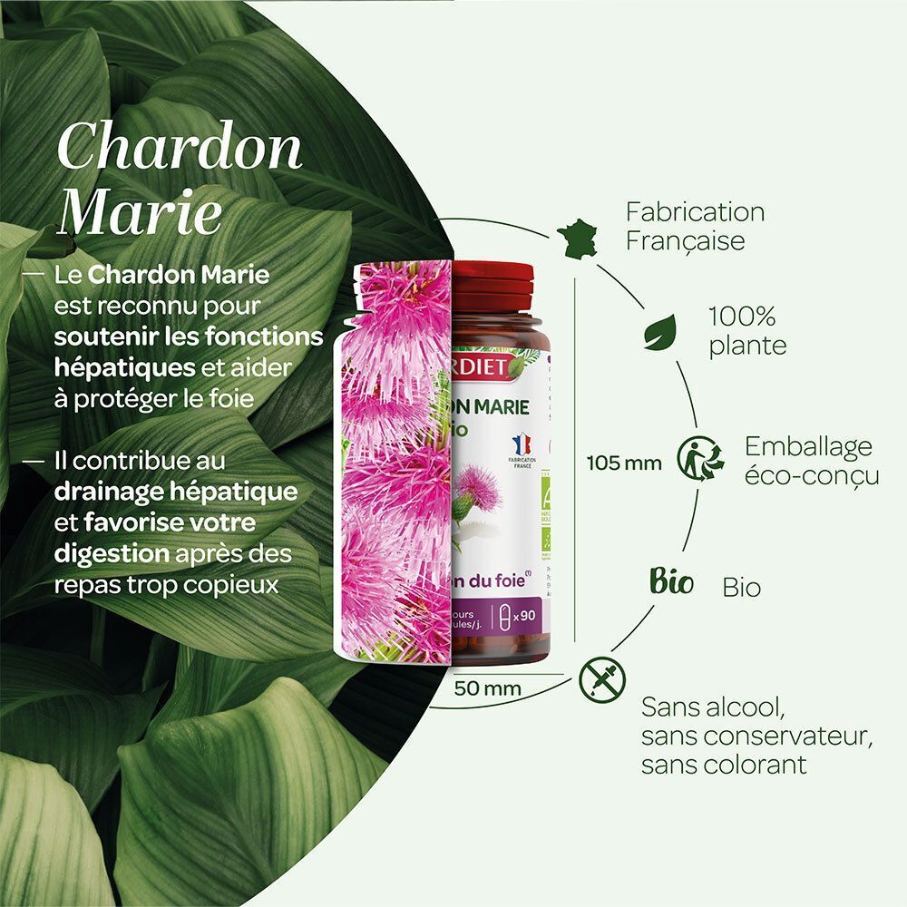 Flacon SUPERDIET Chardon Marie Bio avec fleur de chardon, fabrication française, 100% plante.