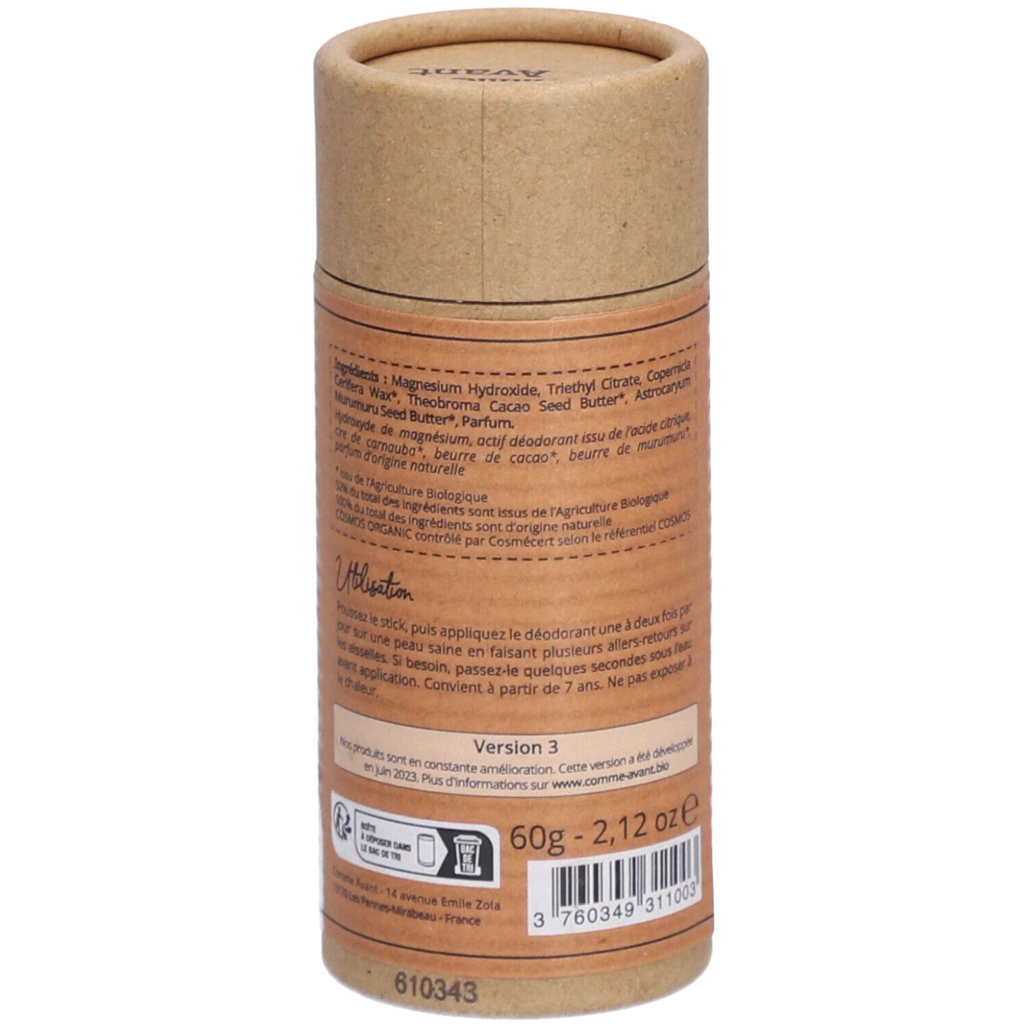 Comme Avant® Déodorant solideau beurre de cacao bio - Abricot & fleur de cerisier