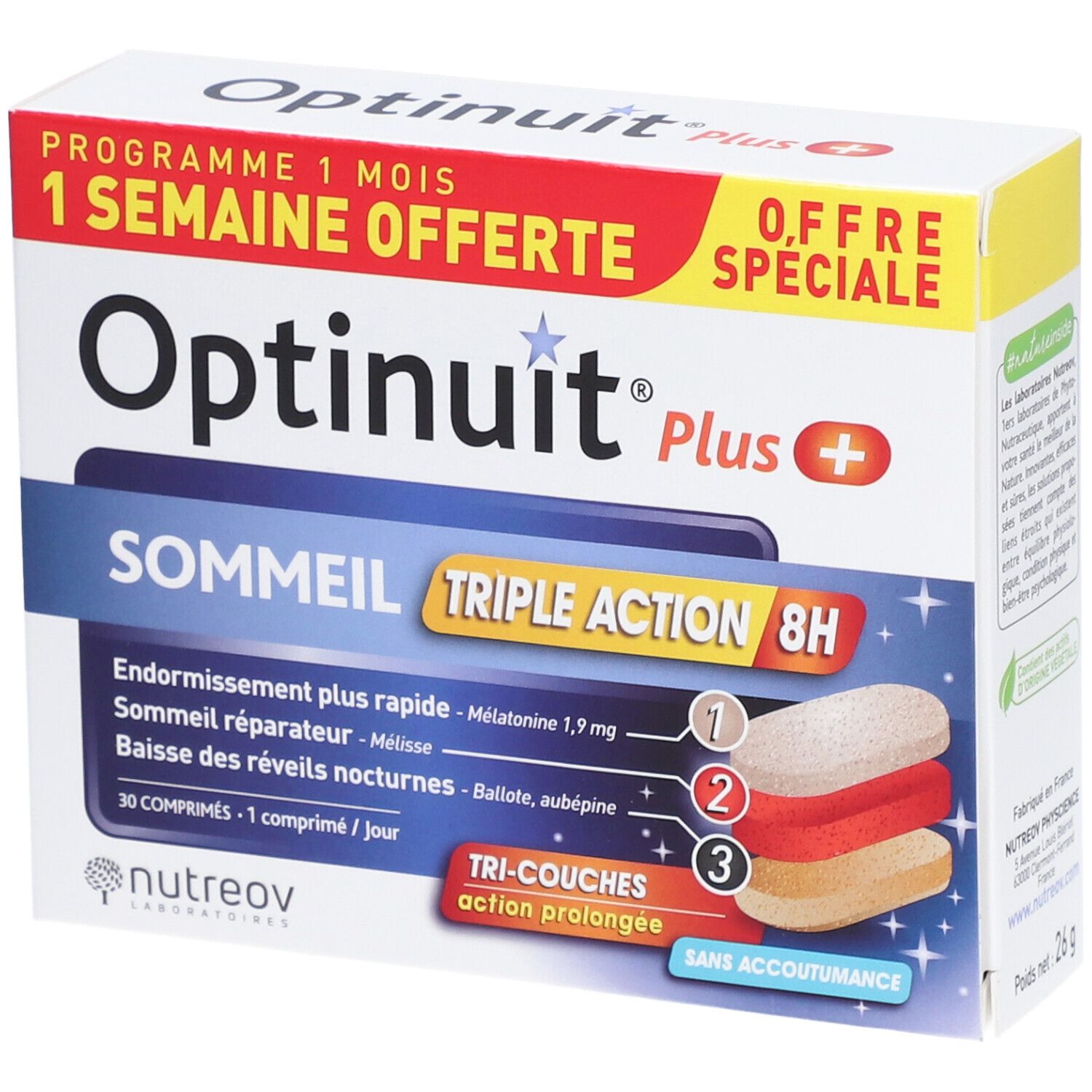 OPTINUIT Plus Triple Action 8H  - 30 comprimés dont 7 offerts