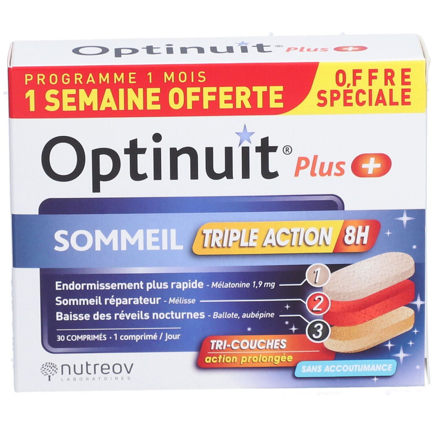 OPTINUIT Plus Triple Action 8H  - 30 comprimés dont 7 offerts