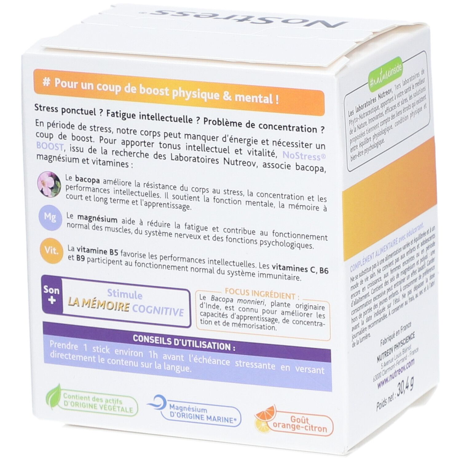 NoStress Boost Bacopa, Magnésium et Vitamines