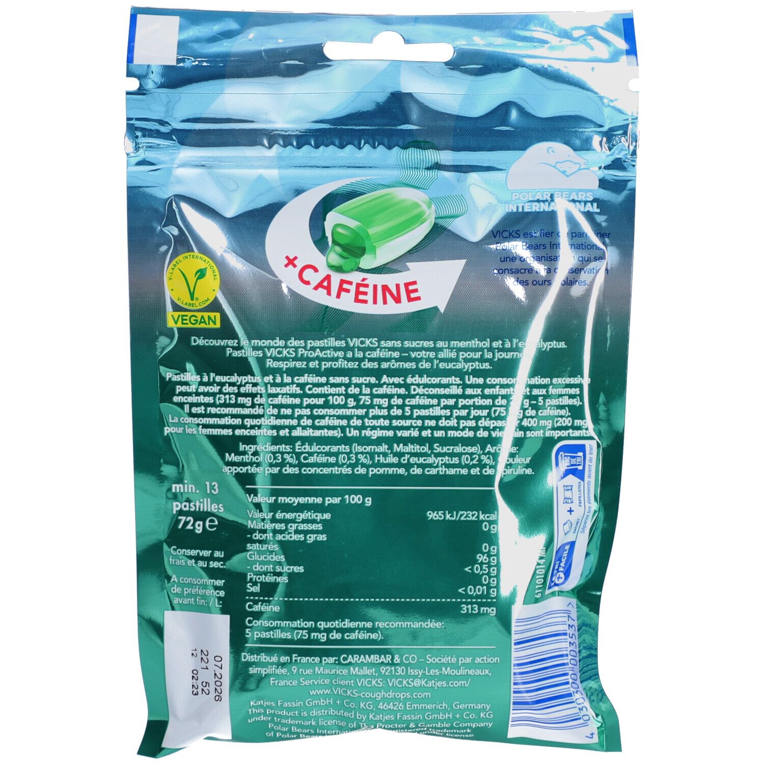 Vicks ProActive au Menthol Rafraîchissant + Caféine Sans Sucres 72 g -  Redcare Pharmacie