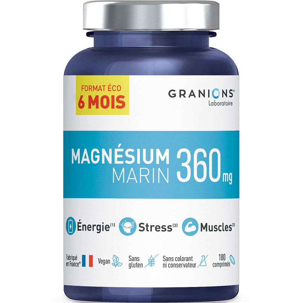 GRANIONS Magnésium Marin  360 mg - Format Eco 6 mois - 180 Comprimés