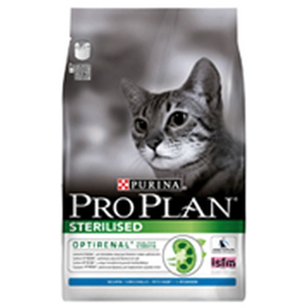 Sac de nourriture pour chats PROPLAN STERILISED. Image de chat. Formule OptiRenal. Logo Purina.