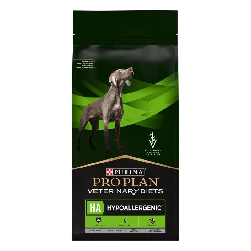 Purina Pro Plan Veterinary Diets HA Hypoallergenic nourriture pour chien, sac de 3kg avec image de chien.