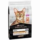 Sac de nourriture pour chats. Impression : chat, PRO PLAN, ADULT, 1+. Contient du saumon. Emballage sur fond blanc.
