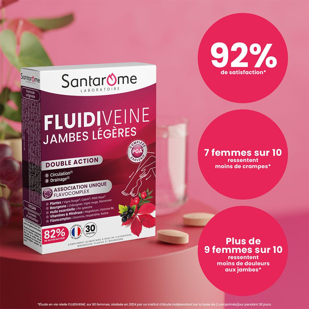 Emballage produit avec texte. 92% de satisfaction. 7 femmes sur 10 moins de crampes. Plus de 9 femmes sur 10 moins de douleurs.