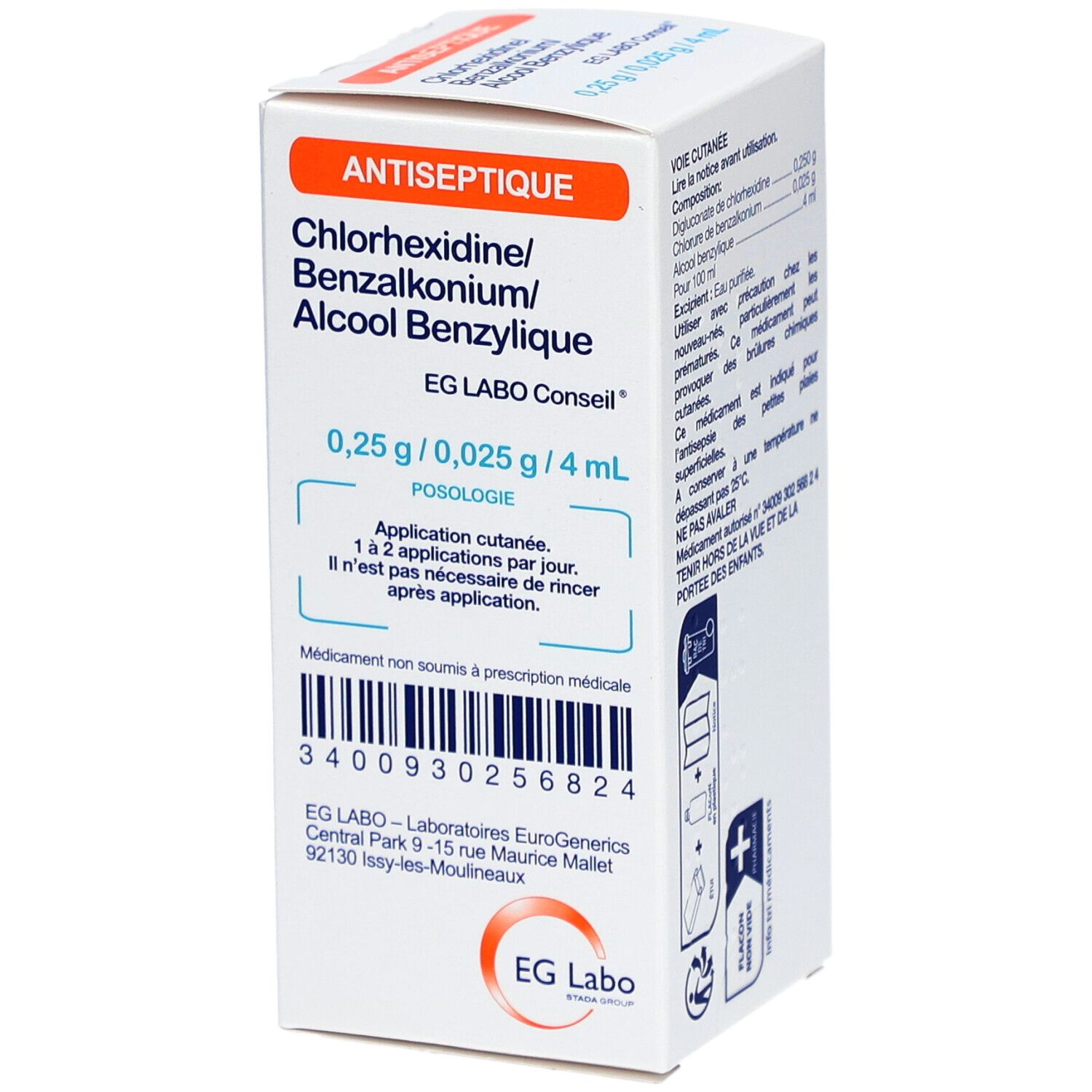 Eg labo conseil chlorhexidine/benzalkonium/alcool benzylique