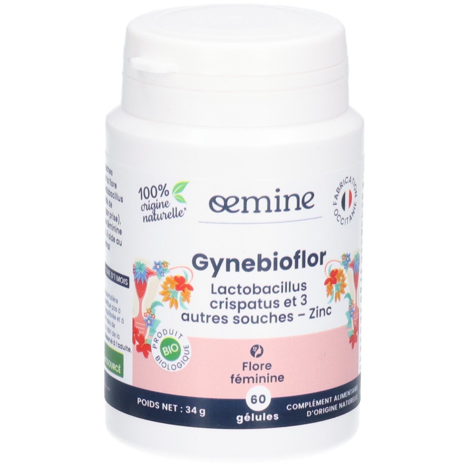 Pot blanc OEMINE GYNEBIOFLOR, Lactobacillus crispatus et 3 autres souches - Zinc.