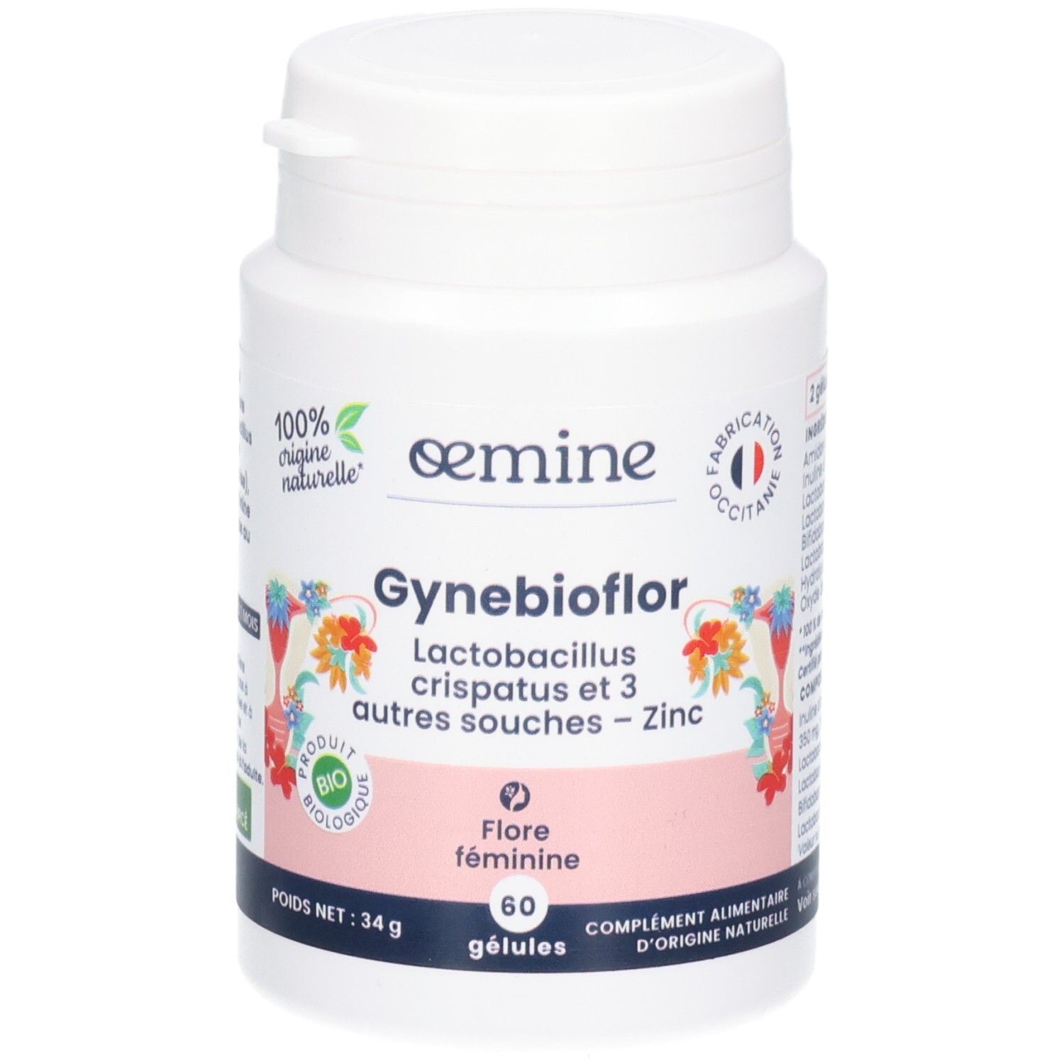 Pot blanc OEMINE GYNEBIOFLOR, Lactobacillus crispatus et 3 autres souches - Zinc.