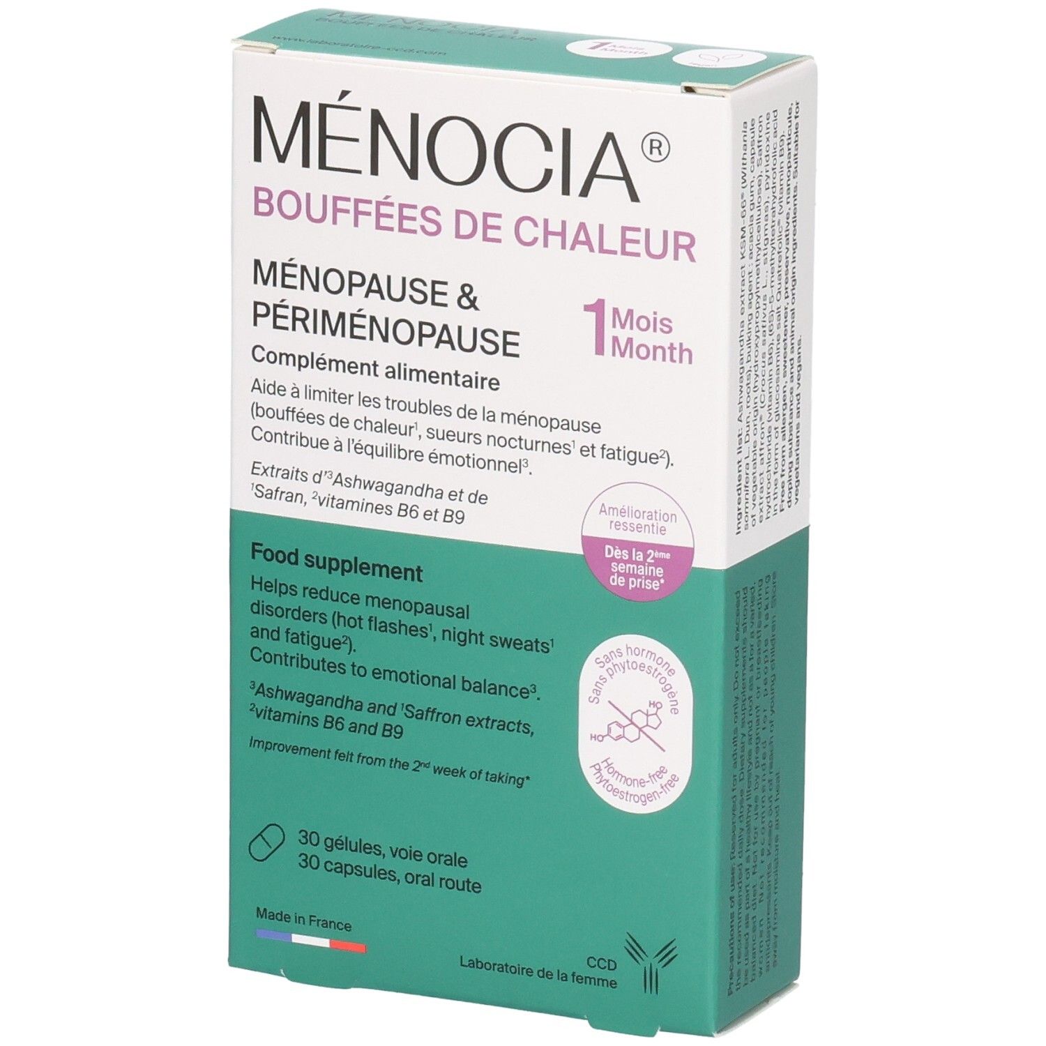 MENOCIA Bouffées de Chaleur, complément alimentaire pour la ménopause et périménopause, boîte de 30 gélules.