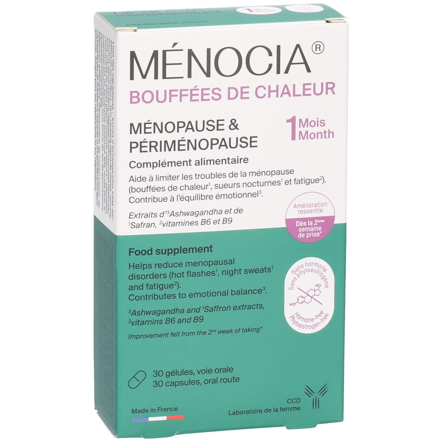 MENOCIA Bouffées de Chaleur, complément alimentaire pour la ménopause et périménopause, boîte de 30 gélules.