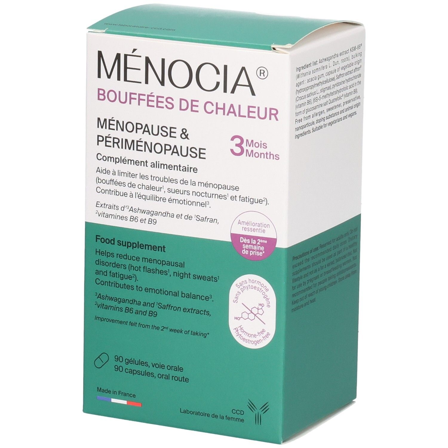 MENOCIA Bouffées de Chaleur, complément alimentaire, boîte de 90 gélules.