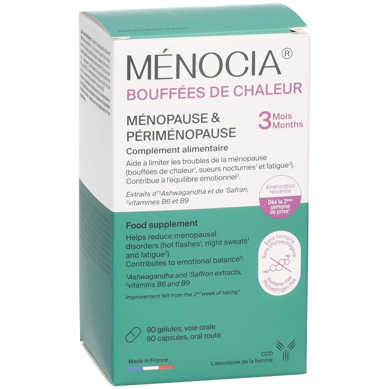 MENOCIA Bouffées de Chaleur, complément alimentaire, boîte de 90 gélules.