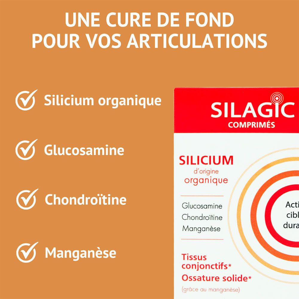 Boîte SILAGIC SILICIUM avec listes de contrôle pour Silicium organique, Glucosamine, Chondroïtine, Manganèse.