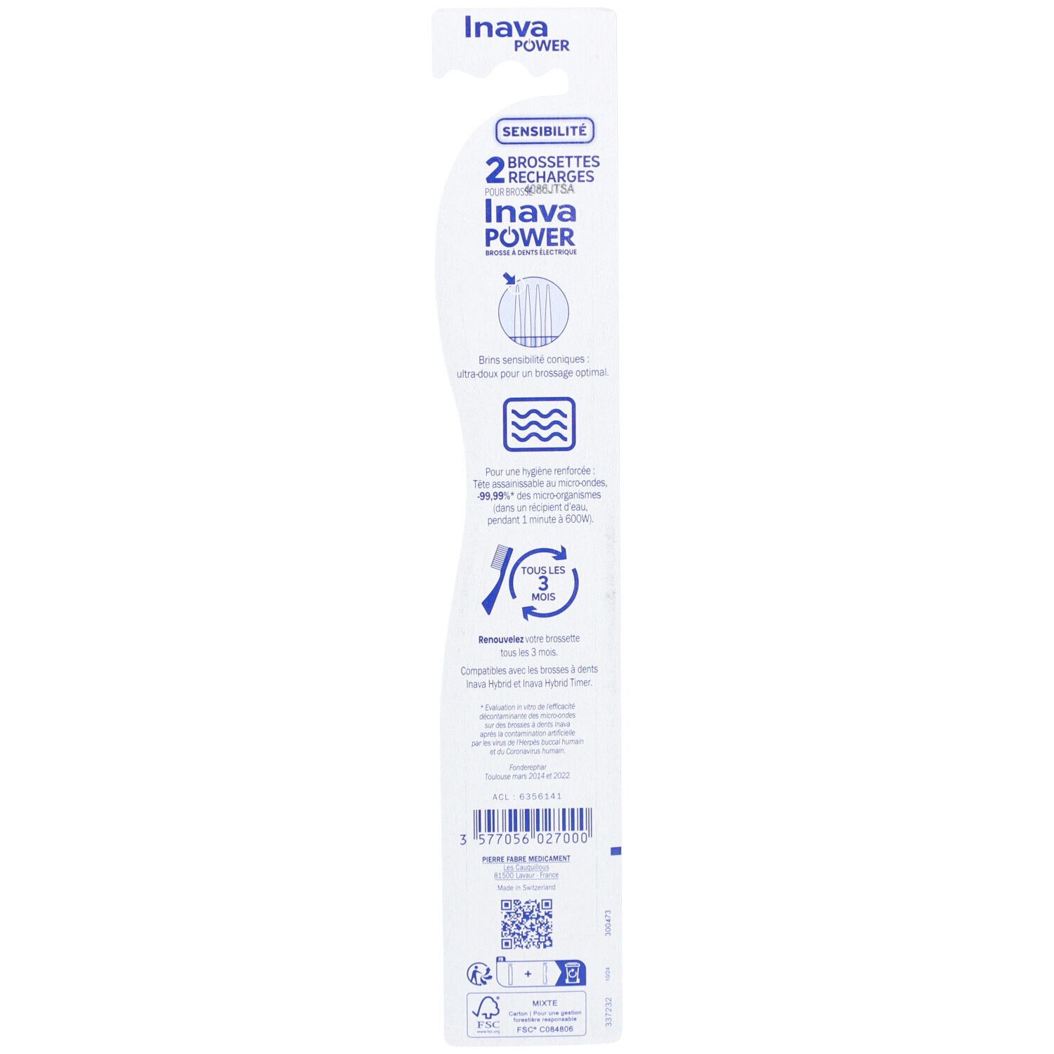 INAVA Sensibilité Têtes de brosse à dents électrique de rechange - Blanc
