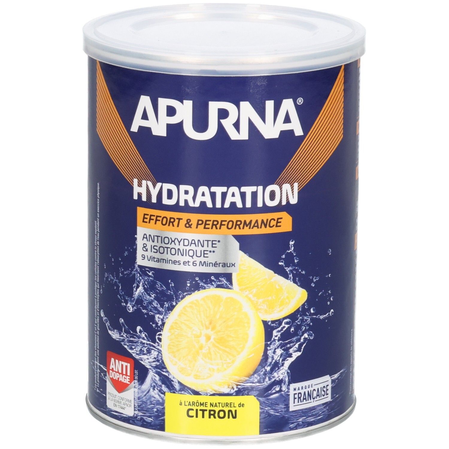 Boîte Apurna Hydratation citron, Antioxydant & Isotonique, 9 vitamines, 6 minéraux.