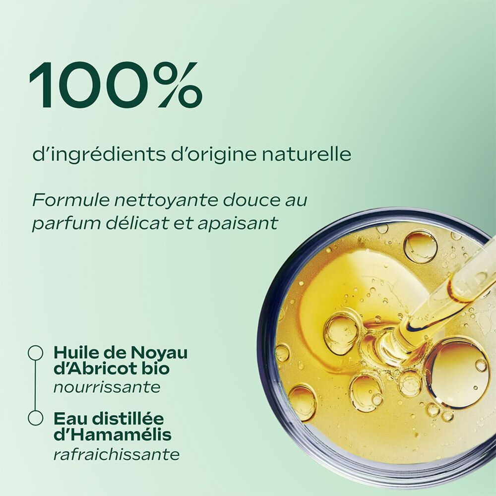 100% d'ingrédients naturels. Goutte d'huile. Ingrédients: Huile de noyau d'abricot, eau d'hamamélis. Produit: WELEDA.