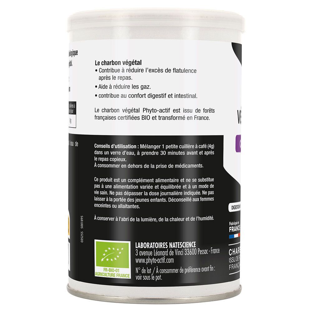 Boîte avec informations. Mode d'emploi, ingrédients, label bio, adresse du fabricant, avertissements.