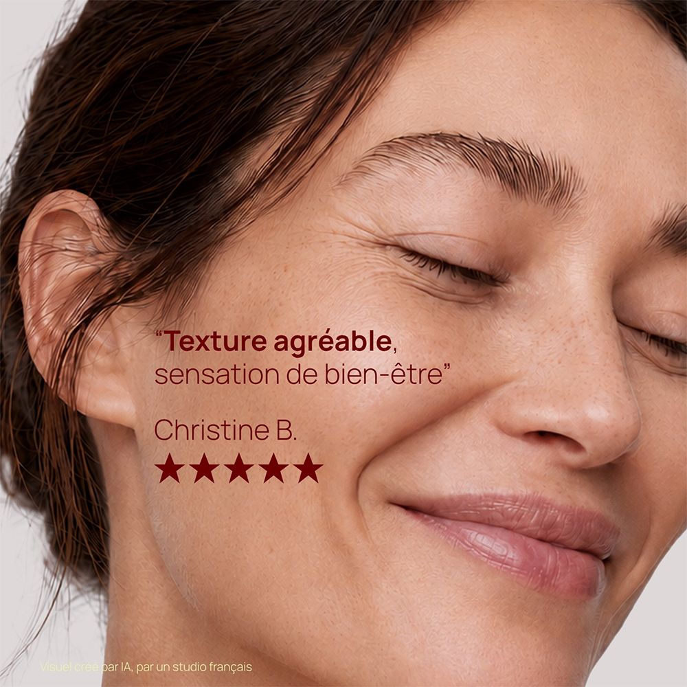 Femme yeux fermés souriant, citation sur la texture agréable.
