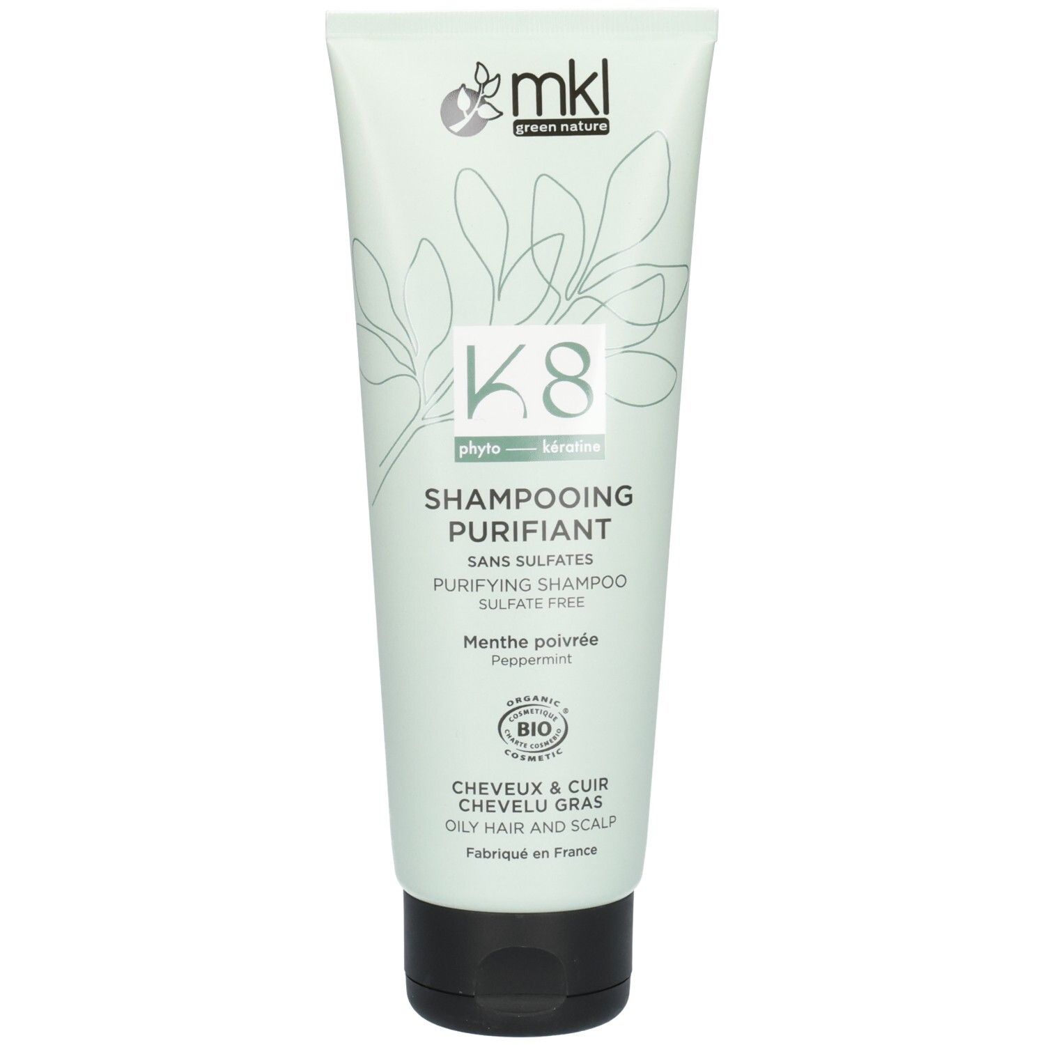 MKL Green Nature K8 Shampooing Purifiant, 250ml. Phyto-Kératine, pour cheveux et cuir chevelu gras. Certifié Bio.